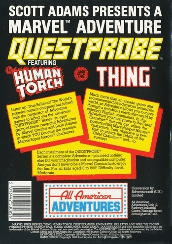 Questprobe: The Human Torch and the Thing box art for Commodore 64